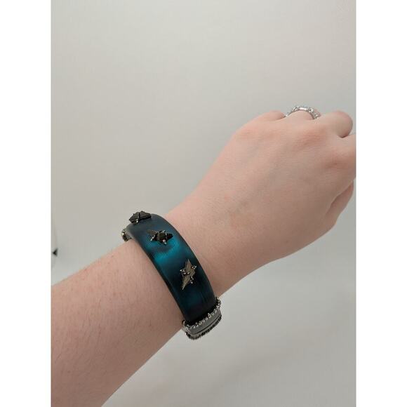 Alexis Bittar Blue Hinge Rhinestone Lucite Triangle Stud Bracelet Size 7.25" - Picture 4 of 6